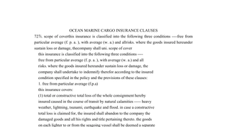 OCEAN MARINE CARGO INSURANCE CLAUSES