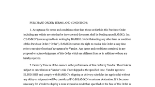 PURCHASE ORDER TERMS AND CONDITIONS