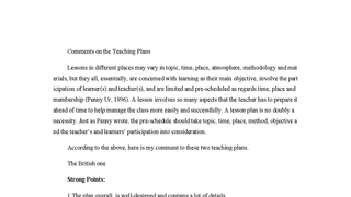 Comments on the Teaching Plans