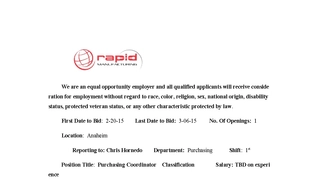 Purchasing Coordinator Internal Posting
