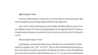 High Frequency Words
