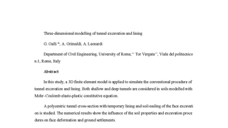 Three-dimensional modelling of tunnel excavation and lining