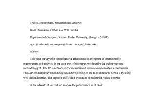 Traffic Measurement, Simulation and Analysis