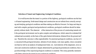 Selection of Tunnel and Engineering Geological Conditions