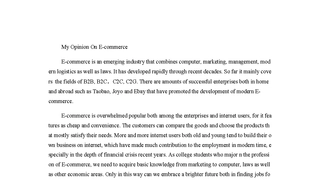 My opinoin on E-commerce