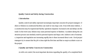 Quality Control and Safety during Construction