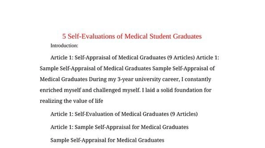 (Selected) Medical Student Graduates' Self-Assessment 5 Articles